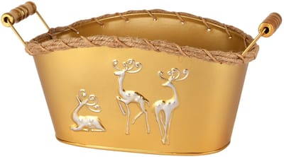 Dekoratief | Bakje m/rendieren, goud/wit, metaal, 29x14x10cm | A265016