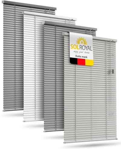 Sol Royal Aluminium Jaloezie Zonder Boren 50x130 cm incl. Klemsteunen â€“ Aluminium Jaloezie Binnen voor Ramen 50 cm breed, 25 mm Lamellen â€“ Privacy- & Zonwering â€“ Lichtgrijs Mat â€“ JA2