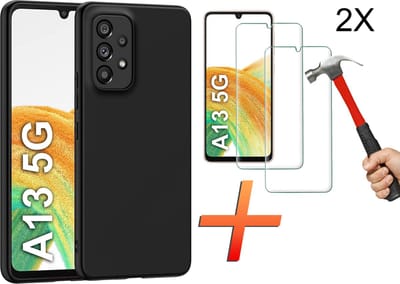 Hoesje geschikt voor Samsung Galaxy A13 5G Hoesje – mat zwart silicone back cover met 2X Screenprotector - EPICMOBILE