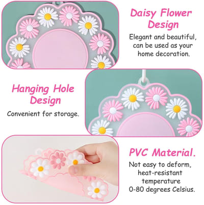 Dailygoods- Onderzetters set van 6 - PVC Onderzetters - Madeliefjespatroon - Ronde Onderzetters 10 cm - Bekeronderzetters - Eenvoudig te reinigen - Drinkonderzetters