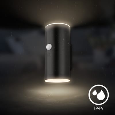 BRILONER Suda - Wandlamp oplaadbaar - buitenlamp met bewegingsmelder - buitenverlichting dimbaar - schemersensor - warm wit licht - 7 x 8,5 x 15,5 cm - zwart