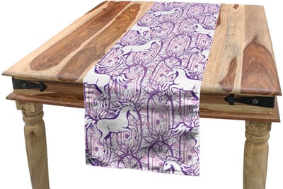 ABAKUHAUS Eenhoorn tafelloper – Magisch sprookjesbos – 40x180 cm, paars