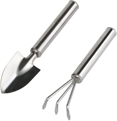 Dailygoods - Tuingereedschap, 2 stuks tuingereedschapsset, schep, tuinschep, cadeau, roestvrij staal, set met kleine harken en schep, voor potplanten voor tuin, planten, binnen en buiten