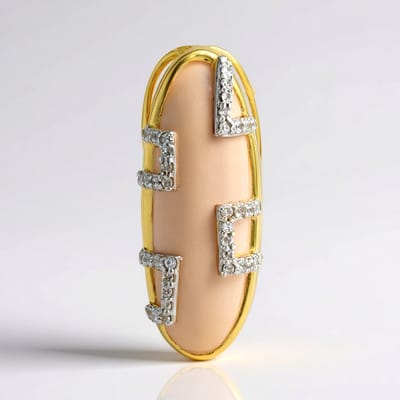 Cavill - Zilveren Hanger Verguld - 925 Sterling Zilver - Rozenkwarts 9,2 ct Ovaal Cabochon - 44 Zirkonia 0,32 ct - Elegante Dameshanger