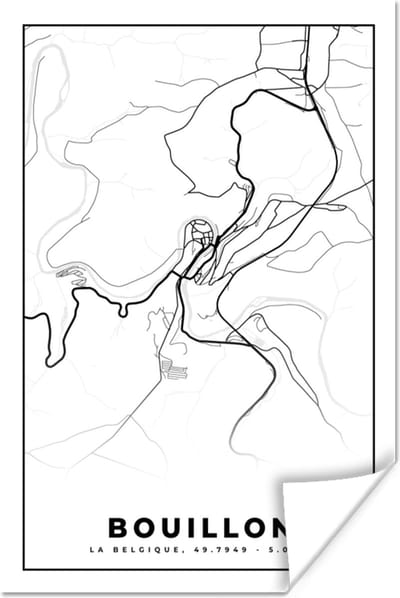 Poster België – Bouillon – Stadskaart – Kaart – Zwart Wit – Plattegrond - 120x180 cm XXL