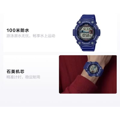 Série CASIO VINTAGE-disque 100 mètres étanche montre de sport Quartz bracelet résine montre homme cadran gris WS-1300H-2AVCF bleu