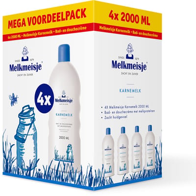 Melkmeisje Bad en Douche Crème Karnemelk - 4x 2000 ml - Voordeelverpakking