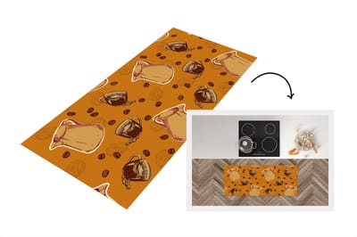Keukenloper - Loper keuken - Koffie - Patronen - Koffiebonen - 120x50 cm - Keukenloper vinyl