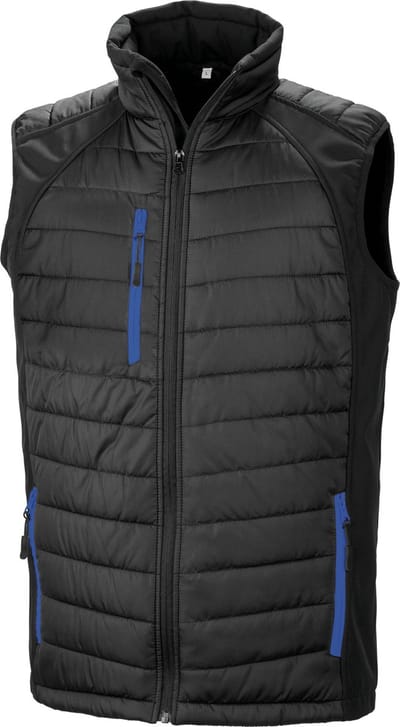 Black Compass gewatteerde softshell bodywarmer 'Result' Black/Royal Blue - XXL