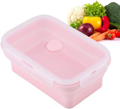 Opvouwbare lunchbox - Bento-box - Opvouwbaar - Voedselcontainer - Siliconen doos - Draagbaar - Siliconen snackbox - Magnetronbestendige lunchbox - 18.5×12×7cm - Voedselcontainer - Geschikt voor buiten, kamperen, picknicks - 750 ml - Roze