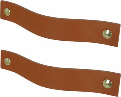 2x Leren handgrepen 'platte greep' XS - COGNAC (12,6 x 2,5 cm) - incl. 3 kleuren schroefjes (handgreepjes - leren grepen - greepjes - leren lusjes)