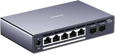 Unmanaged 7-Poorts 2.5GbE PoE+ Switch met 2x10G SFP+ Uplinks en 100W Budget