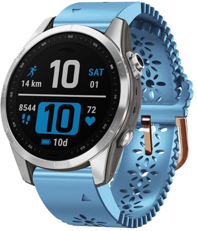 By Qubix - Geschikt voor Garmin bandje - 20mm Quickfit - Flower siliconen bandje - Blauw - Geschikt voor Garmin Fenix 7s/6s/5s / Instinct 2s / Epix Pro Gen 2 (42mm)