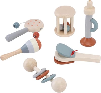 Muziek Speelgoed Set - Houten Instrumenten - Peuter Ontwikkeling - Zes Instrumenten - 21 x 12 x 7 cm