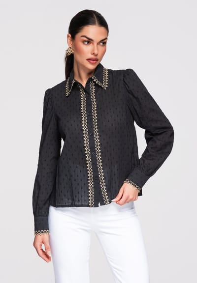 OMBRE Overhemd - Slim Fit - Katoen - Lange Mouw Zwart S/M