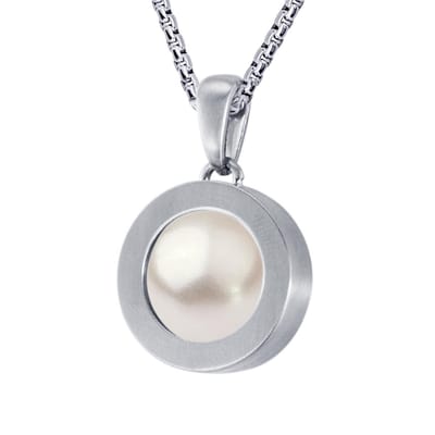 Quiges 12mm Mini Munt Hanger Zilverkleurig RVS Mat met Kunstparel Munt en Ketting Ankerketting 42-46cm - SLSHS480