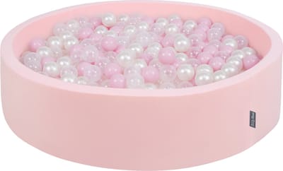KiddyMoon rond ballenbad ballenbad 120x30cm/200 ballen ∅ 7cm ballenbakken kleurrijke ballen voor baby's speelbad peuters, made in the eu, roze:poederroze-peer-transparant