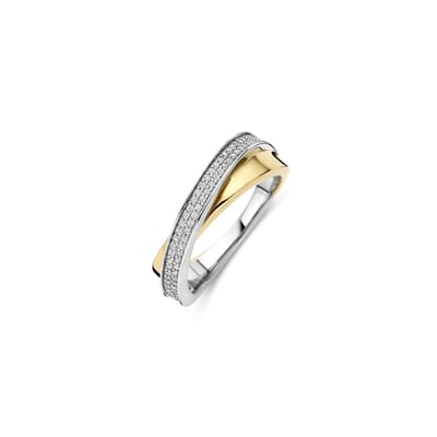 TI SENTO Dames Ring - 925 zilver - Zirkonia met geel verguld - Maat 17.25 mm / maat 54 - 12395ZY