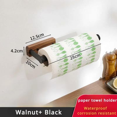 Walnoot Papieren Rolhouder Scandinavisch Lichte Luxe Keuken Vershoudfolie Houder Papieren Handdoekhouder Keukenopslag Zonder Boren zwart