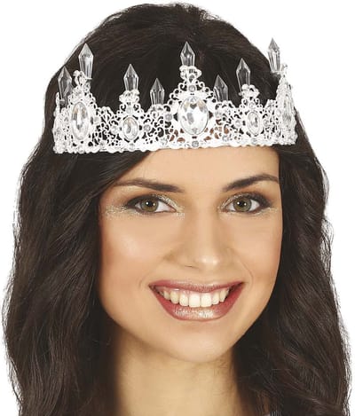 Guircia verkleed diadeem/tiara kroon met edelstenen - zilver - metaal - voor volwassenen