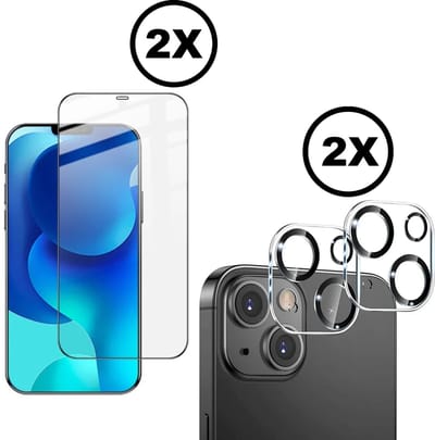 2 Stuks Screenprotector en 2 Stuks Camera Glas Lens Protector voor iPhone 12 Mini - 4-in-1 Set 9H Gehard Beschermglas - Extra Gehard HD Transparant en Krasbestendig - Full Cover Tempered Glass Screen Cover