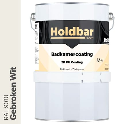Holdbar Badkamercoating Gebroken Wit (RAL 9010) 2,5 kg - Badkamerverf - Tegelverf - Alle kleuren - Waterdichte Badkamer verf - Ook Toepasbaar in douchecel - Gemakkelijk te reinigen - 2 Componenten
