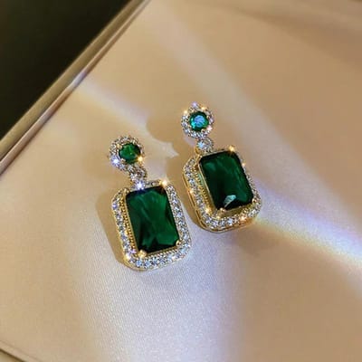 Huitan Volledig Bling Iced Out Blauw/Groen Zirkonia Oorbellen Vrouwen voor Bruiloft Prachtige Hangende Oorbellen Feest Mode Sieraden gray