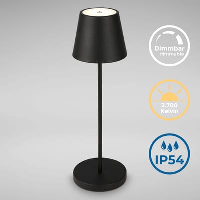 B.K.Licht - Dimbare Tafellamp - draadloos - LED bedlamp - met touch - voor buiten - met USB-C - zwart