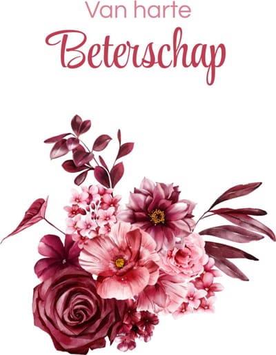 Beterschapskaart – Van harte beterschap – Enkele wenskaart met aquarel roze bloemen – Origineel ontwerp – Stevig 400 grams papier – Inclusief kraft envelop – Voor een opkikker of steuntje – FSC