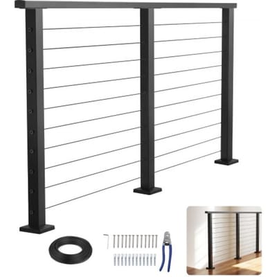 VEVOR Balokon Complete Leuningset met Palen, Matzwarte RVS Leuning, Balustrade voor Buiten-/Binnentrappen, met Horizontale Gaten voor Trappen, Terrassen, Balkons, 50x25x1981mm