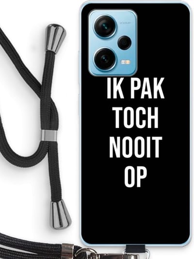 Case Company® - Hoesje met koord geschikt voor Xiaomi Redmi Note 12 Pro Plus hoesje met Koord - Ik pak nooit op - Zwart - Telefoonhoesje met Zwart Koord - Bescherming aan alle Kanten en Over de Schermrand