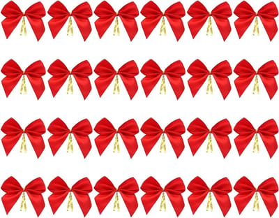 Kerstdecoratie Ribbons en Garland, Set van 24, Rode Kerstboom Versiering, Feestelijke Decoratie voor Kerstmis, Mooie Ornamenten voor de Kerstboom