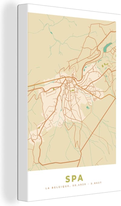 Canvas Schilderij Spa - Kaart - België - Stadskaart - Plattegrond - 20x30 cm - Wanddecoratie