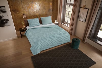 Pure dekbedovertrek luxe zizag biezen/ borduursels - 1 persoons 140x200/220 cm - Groen - Microvezel