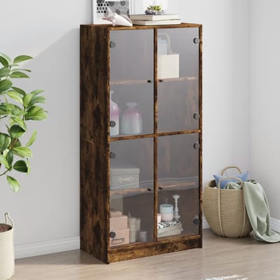 vidaXL - Hoge - kast - met - deuren - 68x37x142 - cm - bewerkt - hout - gerookt - eiken