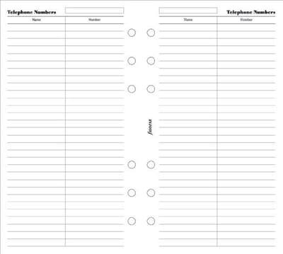 Filofax - vulling personal - telefoonnummers -wit