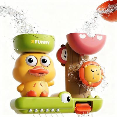Schattig dieren badspeelgoed voor peuters – eend - leeuw - krokodil – waterval badwand speelgoed – roterende water sprinkler douche speelset – vroegontwikkelend badkamer sensorisch speelgoed voor jongens en meisjes