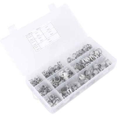 Colliers de serrage pour tuyaux, 160 pièces, en acier inoxydable 304 argenté, à ressort, pour carburant, diesel, essence white