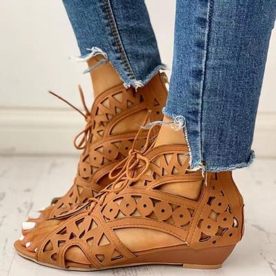 Zomer sandalen peep toe dames opengewerkte schoenen retro sandalen dames outdoor sandalen platform comfortabele vetersluiting grote maat 35 ~ 43 36 brown