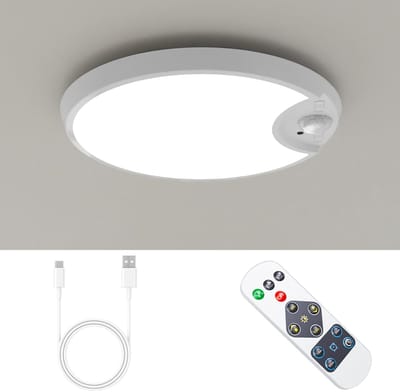 EpochGlo LED Plafondlamp met Bewegingssensor - Oplaadbaar via USB - Dimbaar - Afstandsbediening - Rond 19 cm - Voor Badkamer, Gang, Kast, Trap