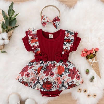 Zomer Baby Meisjes Jurk Met Strik Gestreepte Jumpsuit Katoenen Jurk Voor Pasgeborenen Bloemen Kleding Baby Kruipkleding 3-6M brown