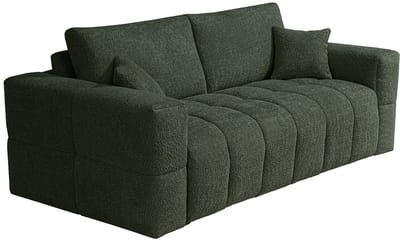 Vente-unique Driezitsslaapbank express in groene teddystof - Slaapoppervlak 140 cm - Matras 20 cm ISSORO