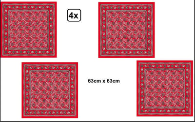 4x Zakdoek luxe rood met waaier motief 63cm x 63cm - zware kwaliteit - Thema feest bruiloft verjaardag festival zakdoeken