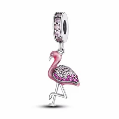 Fler® | Bedel | Past op populaire bedel armbanden (standaard-3mm) | armbandbedel | Flamingo | Zomer | HangBedel Charm | 925 Sterling Zilver | Zirkonia | Volgel bedel | Kerstcadeau | Sinterklaas kado | Valentijnsdag cadeau