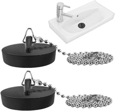 2x Universele Rubberen Afvoerstop met Ketting voor Gootsteen, Badkuip en Wastafel (40-45 mm)