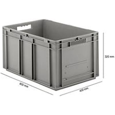 Stapelbak Eurobox serie EF 6320 - PP - L 600 x B 400 x H 320 mm -  63,7 l - gesloten wanden - open handgreep - grijs