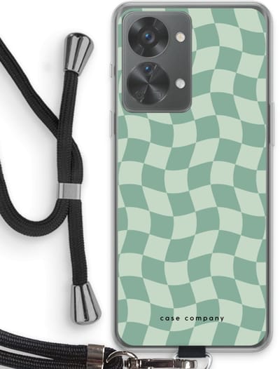 Case Company® - Hoesje met koord geschikt voor OnePlus Nord 2T hoesje met Koord - Grid Groen - Telefoonhoesje met Zwart Koord - Bescherming aan alle Kanten en Over de Schermrand