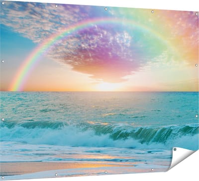 Gards Tuinposter Regenboog in het Water bij het Strand - 160x120 cm - Tuindoek - Tuindecoratie - Wanddecoratie buiten - Tuinschilderij