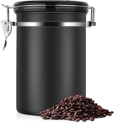 JeiibrZui Koffiecontainer - Luchtdichte Koffiecontainer - 1,8 Liter Capaciteit Met Tijdsindicatie En Eenrichtingsluchtklep - 1 Stuk - Keukenopslag Zwart