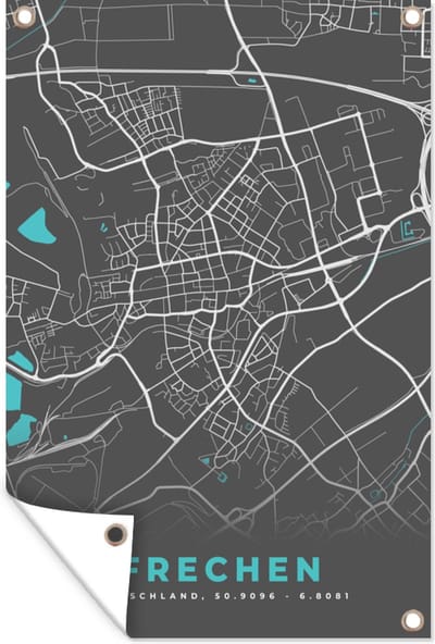 Muurdecoratie Stadskaart – Frechen – Duitsland – Plattegrond – Kaart - 120x180 cm - Tuinposter - Tuindoek